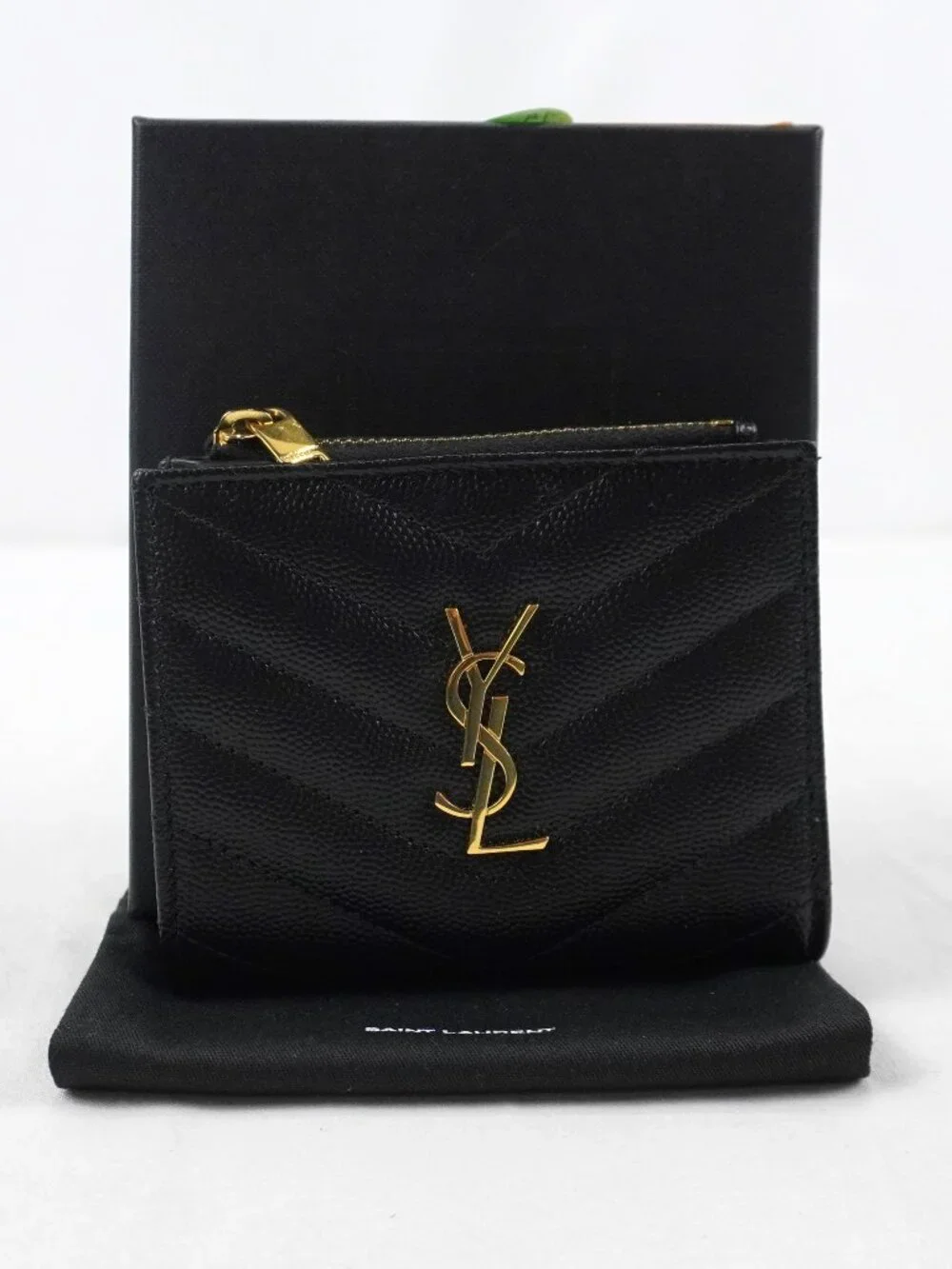 Saint Laurent Cassandre Matelasse Bi-Fold Wallet In Grain Black Leather - NWT - Picture 1 of 11